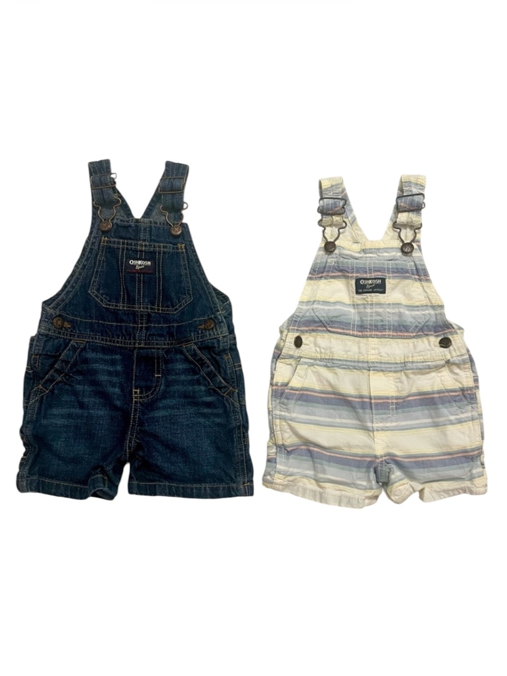 OshKosh B'gosh 12M Shortalls Bundle Denim & Striped Overalls